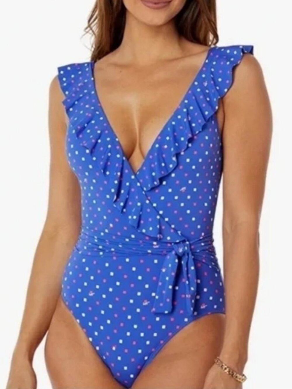 Lilly Pulitzer Delphie One Piece Swimsuit Allover Print Borealis Blue Size 6
